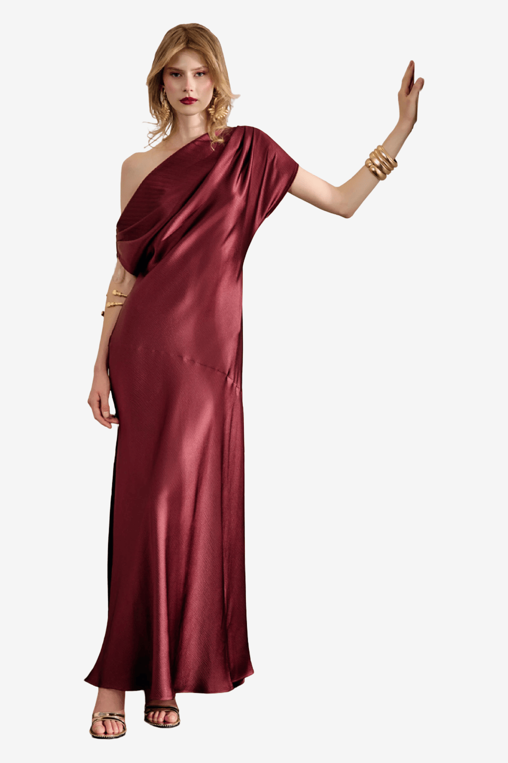 Desiree Maxi Satin Draped Dress Bordeaux 08.45021