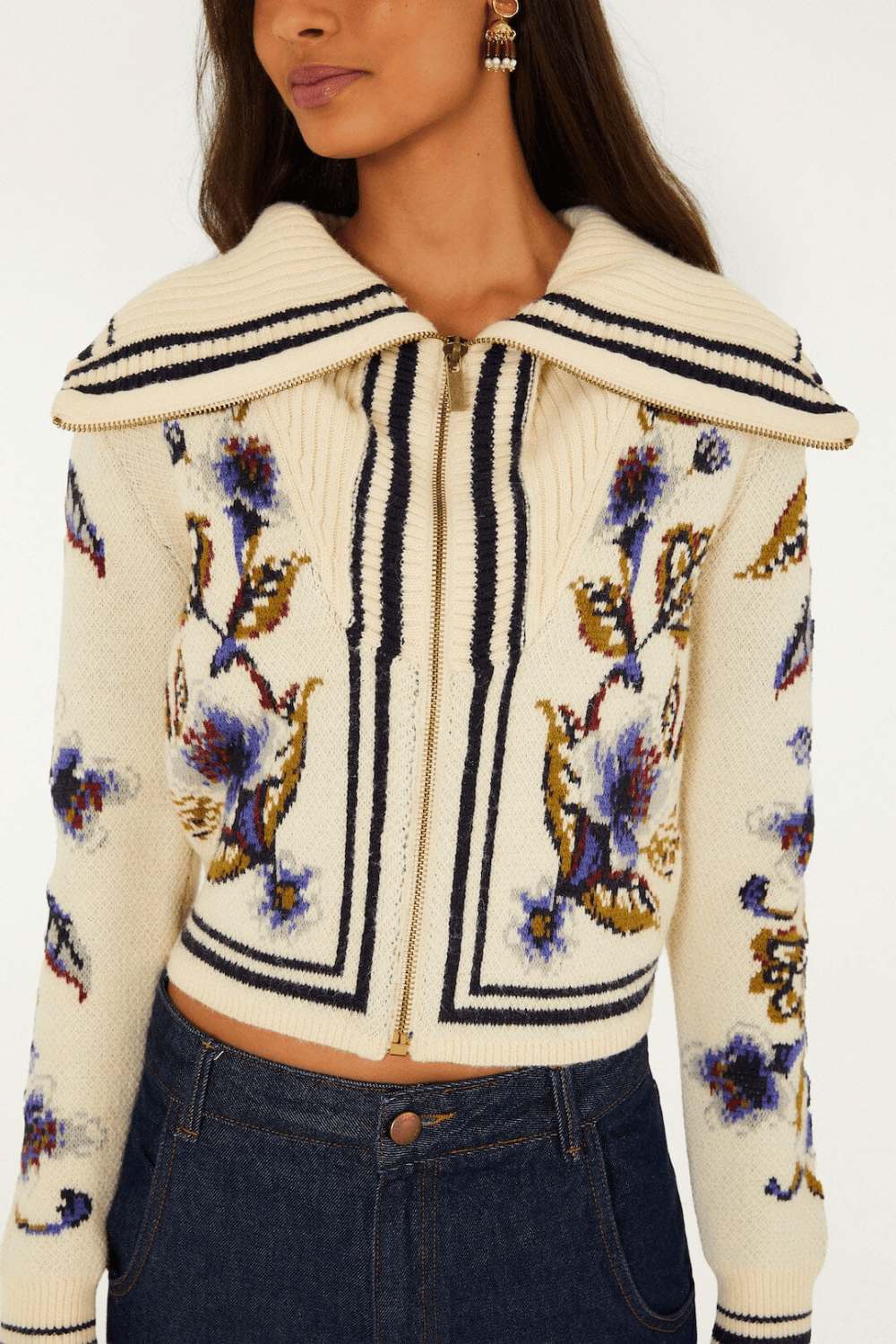 Farm Rio Golden Nature Full Zipper Πλεκτή Ζακέτα 360247