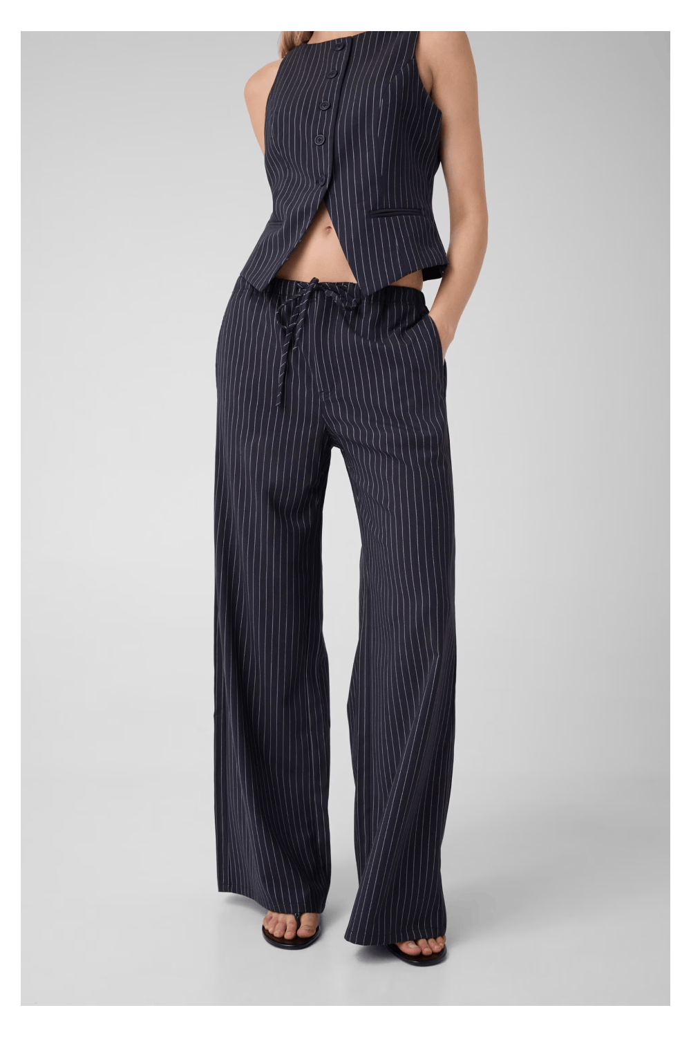 Guess Jeans Wide-Leg Pants with Thin Stripes Blue W6YB08W2829-SB0T