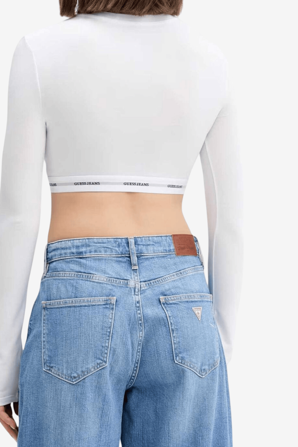 Guess Jeans Μακρυμάνικο Crop Μπλούζα Άσπρη W5BZ09KBBU1-G01