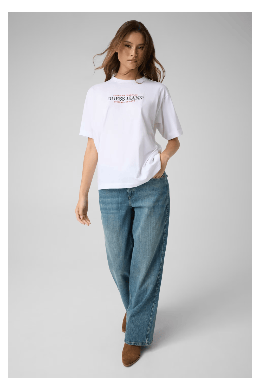 Guess Jeans Oversized T-Shirt American Tradition Άσπρο W4YI08K8HM0-G011