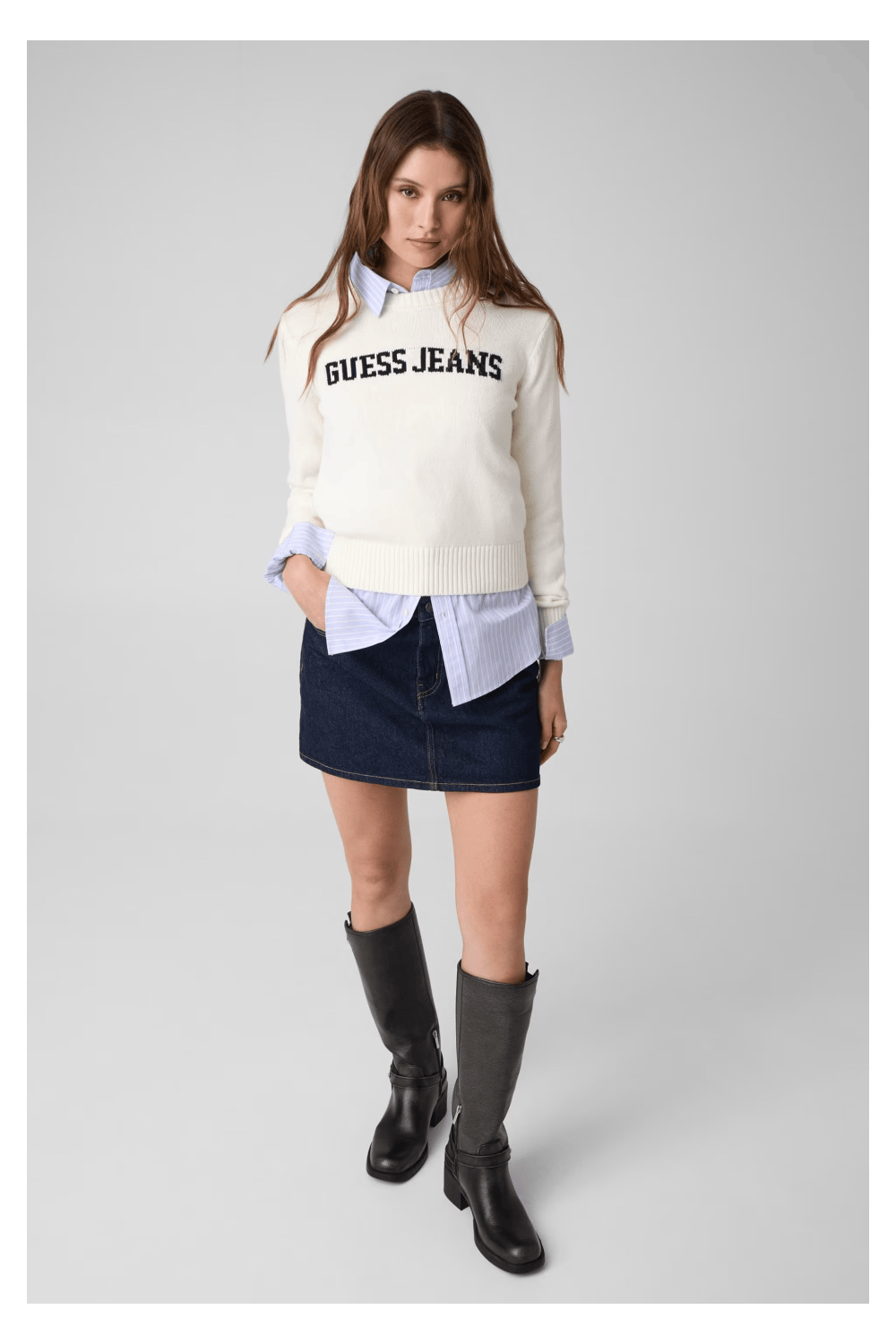 Guess Jeans Πλεκτή Μπλούζα με Λογότυπο Άσπρη W4BR10Z3HM1-G293