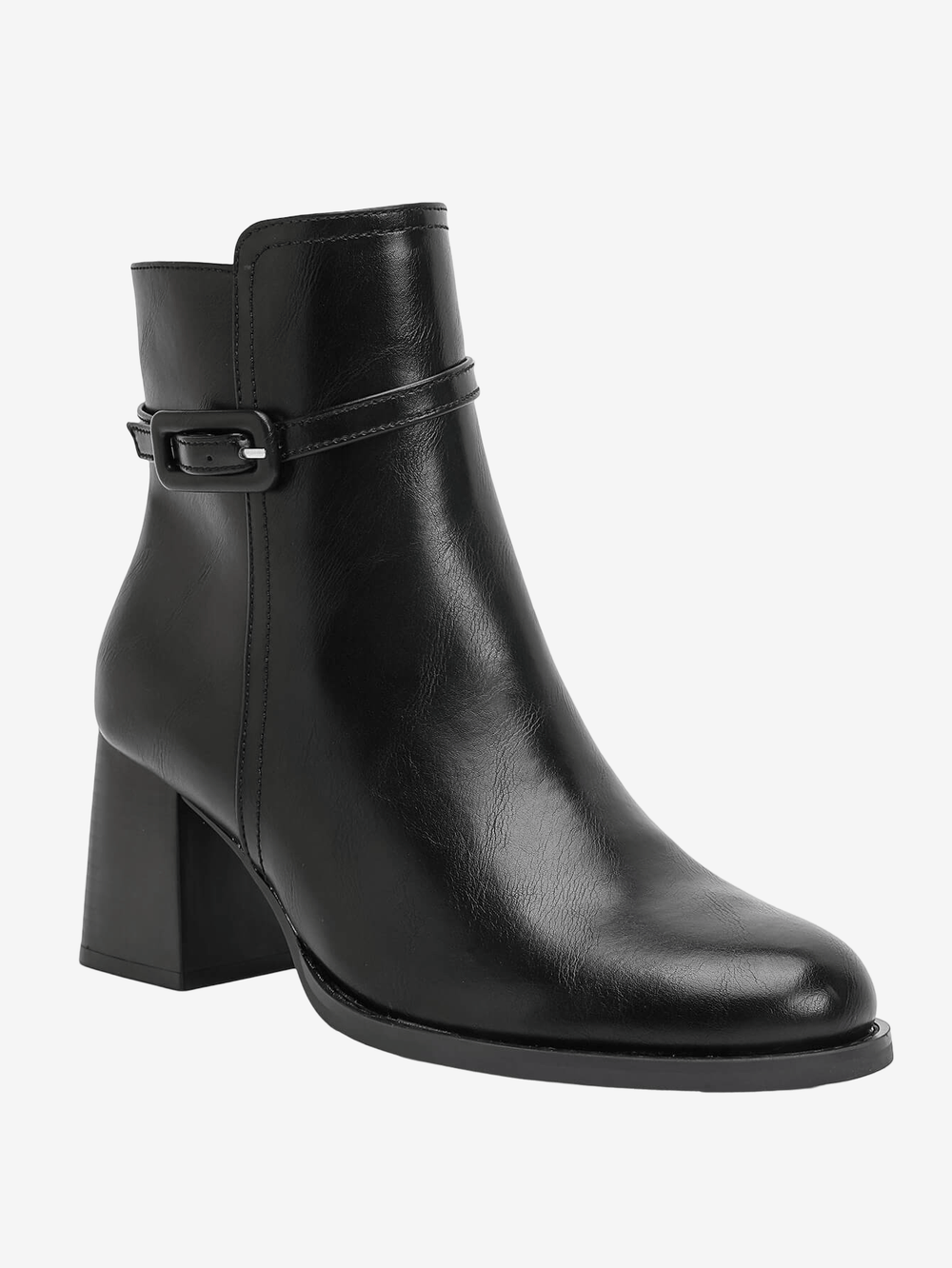 Ideal Μποτάκια Ankle Boots με Block Τακούνι & Αγκράφα Μαύρο 6517