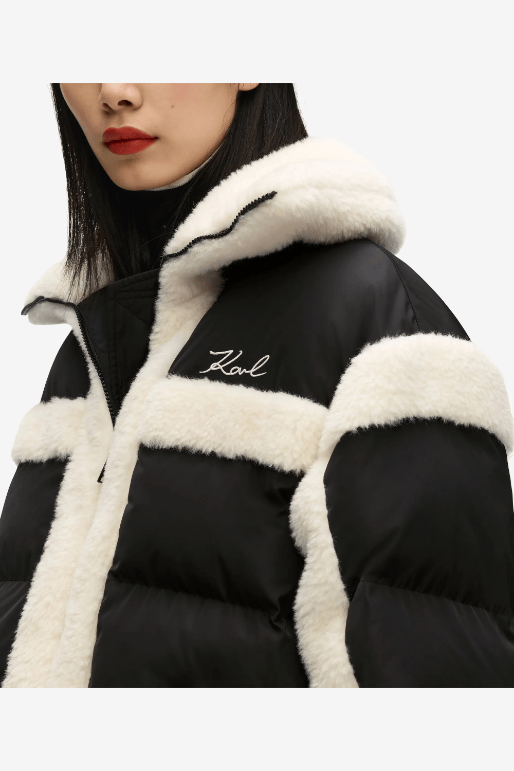 Karl Lagerfeld Faux-Shearling Puffer Μπουφάν Μαύρο B4W15004