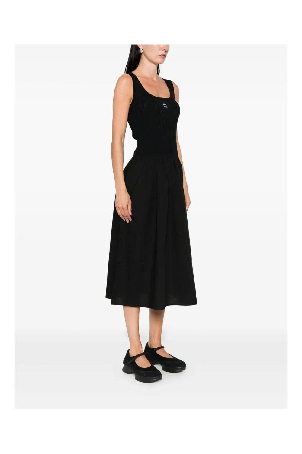 Karl Lagerfeld Ikon Fabric Mix Πλεκτό Φόρεμα Μαύρο A3W13037 999