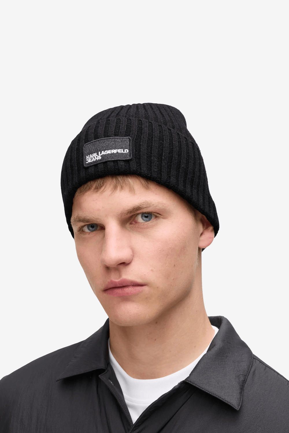 Karl Lagerfeld Jeans Logo Patch Πλεκτό Σκουφί Μαύρο A3M33115
