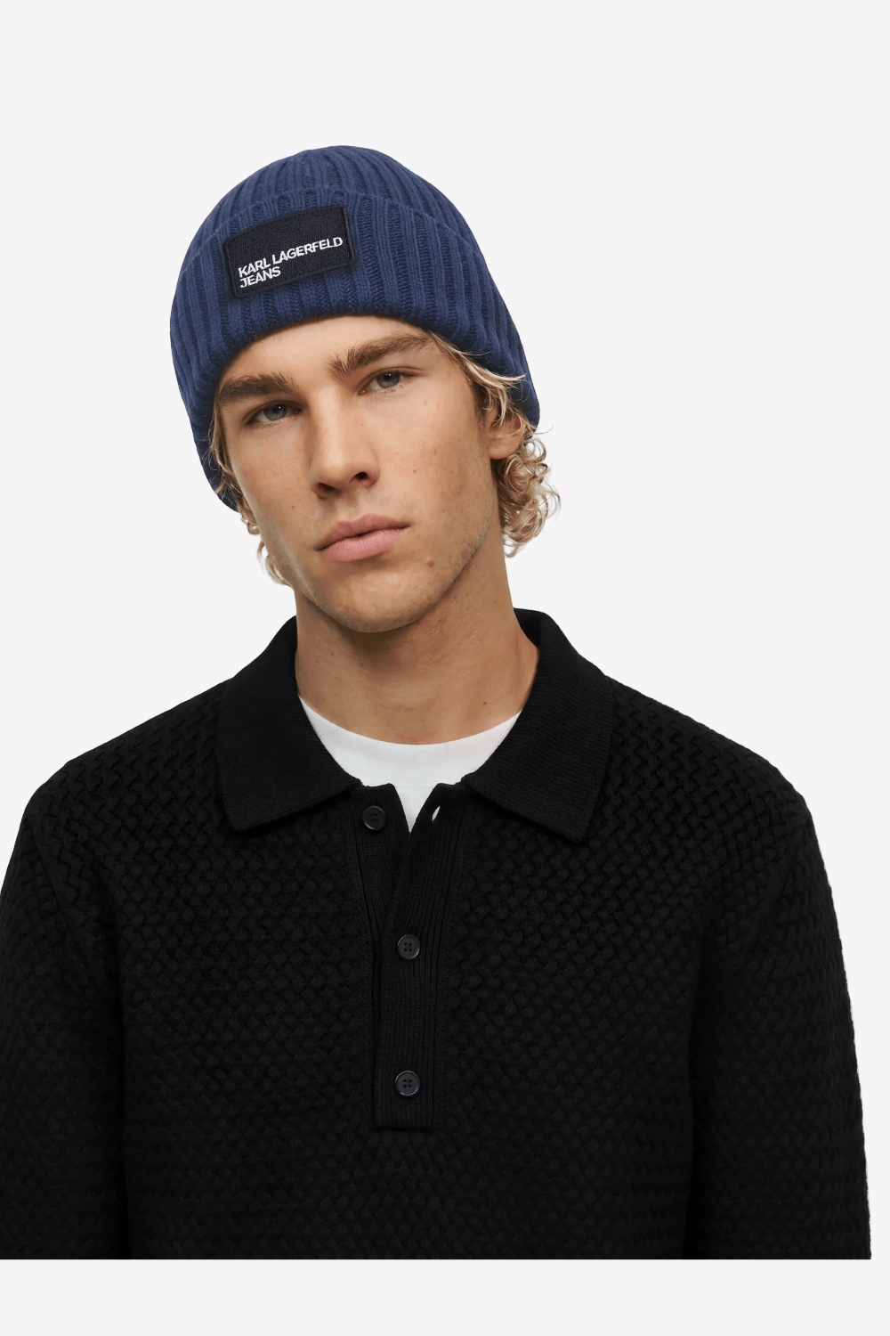 Karl Lagerfeld Jeans Logo Patch Πλεκτό Σκουφί Μπλε A3M33115