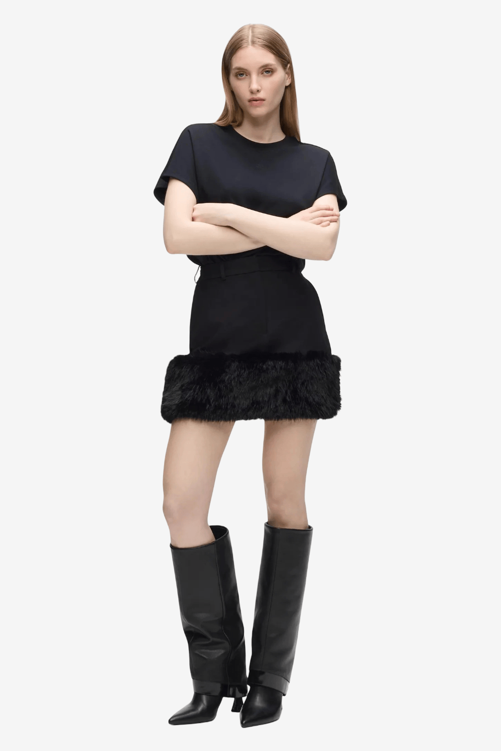 Karl Lagerfeld Faux Fur Mini Φούστα Μαύρη B4W12006