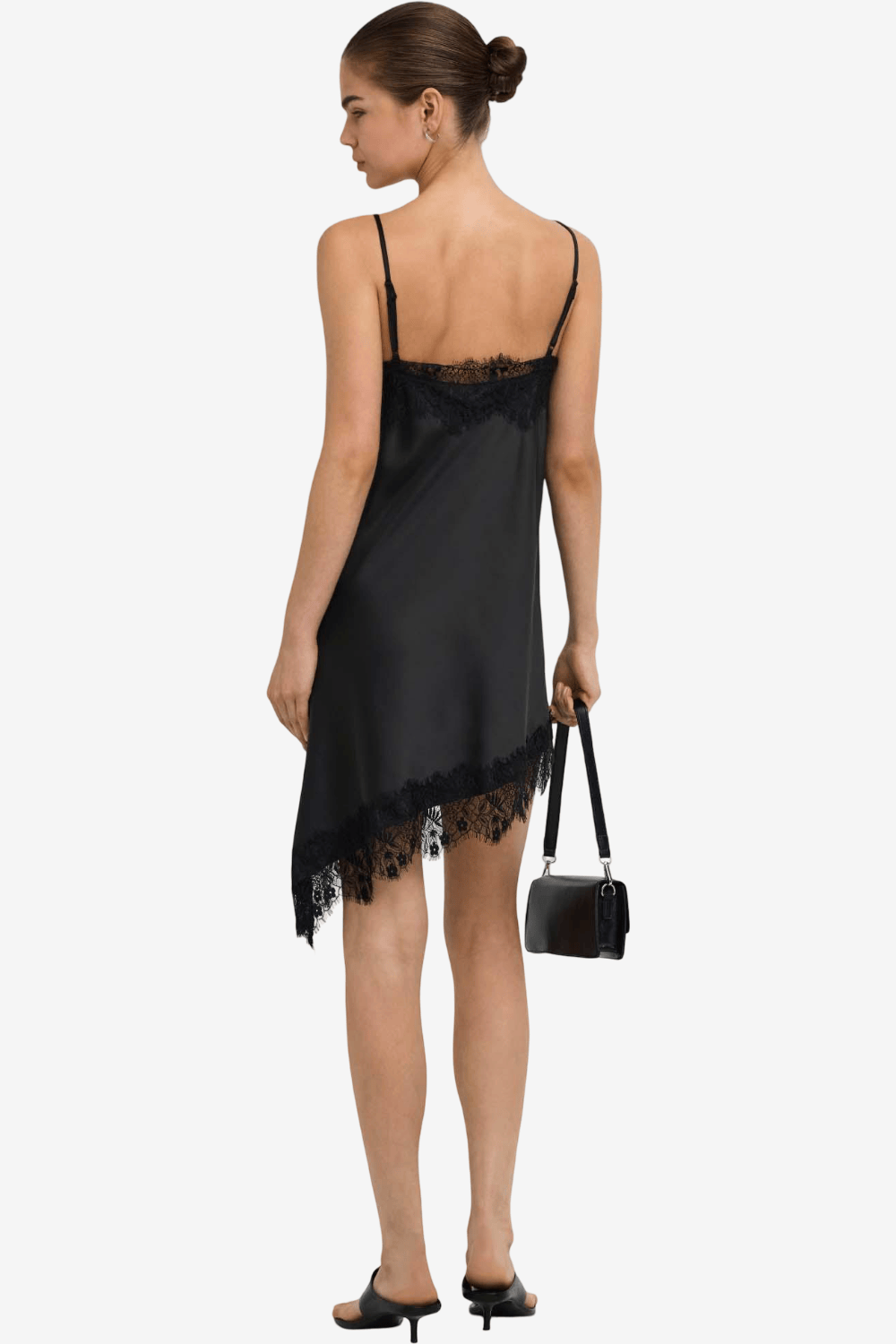Only Indona Satin Mini Dress with Lace Black 15382051