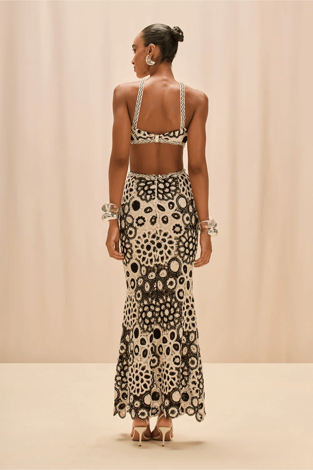 Patbo Coral Crochet Maxi Φόρεμα Άσπρο/Μαύρο VEL32569