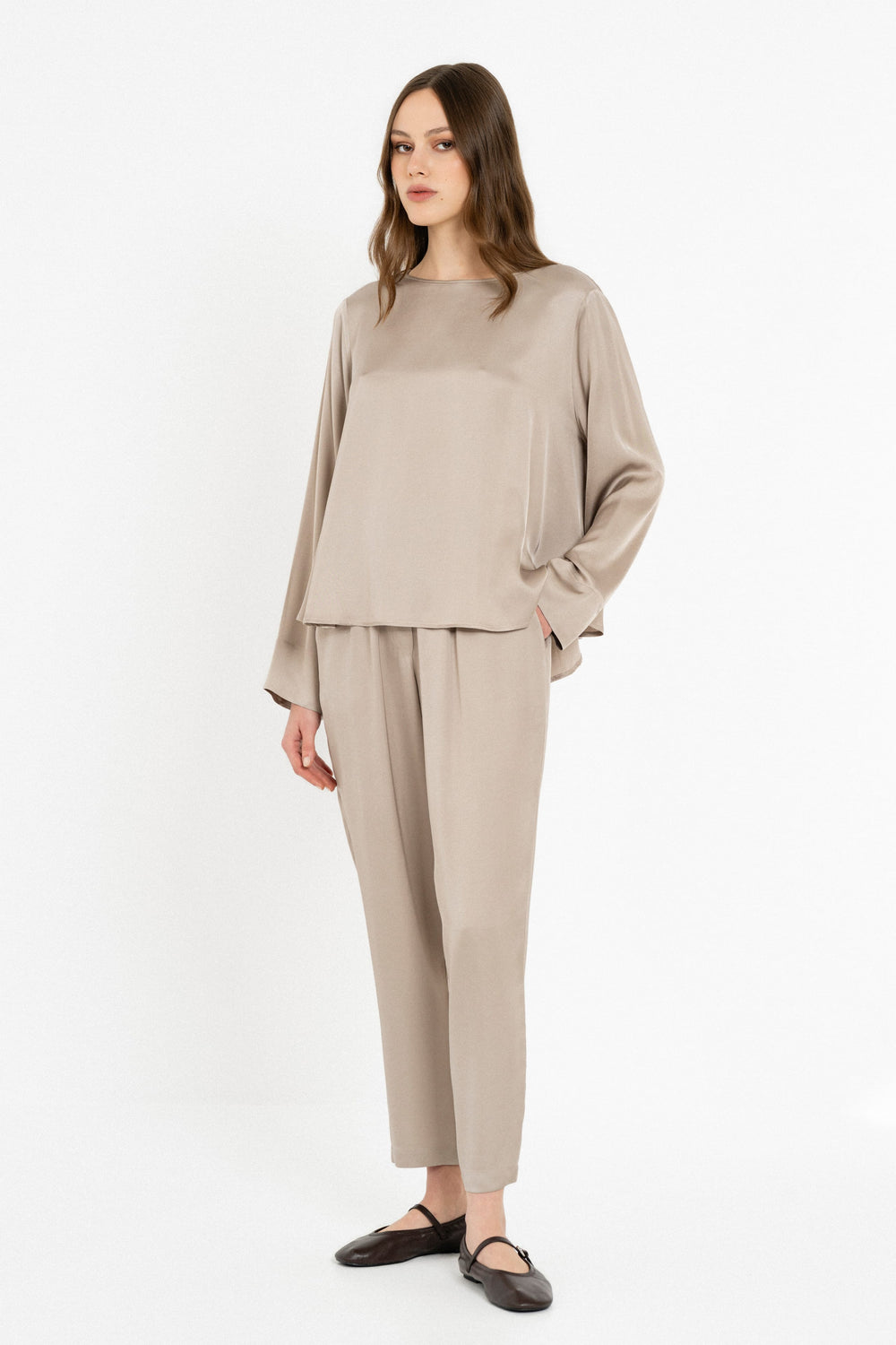 Philosophy Satin Ecovero Long-sleeved Blouse Brown BL12064