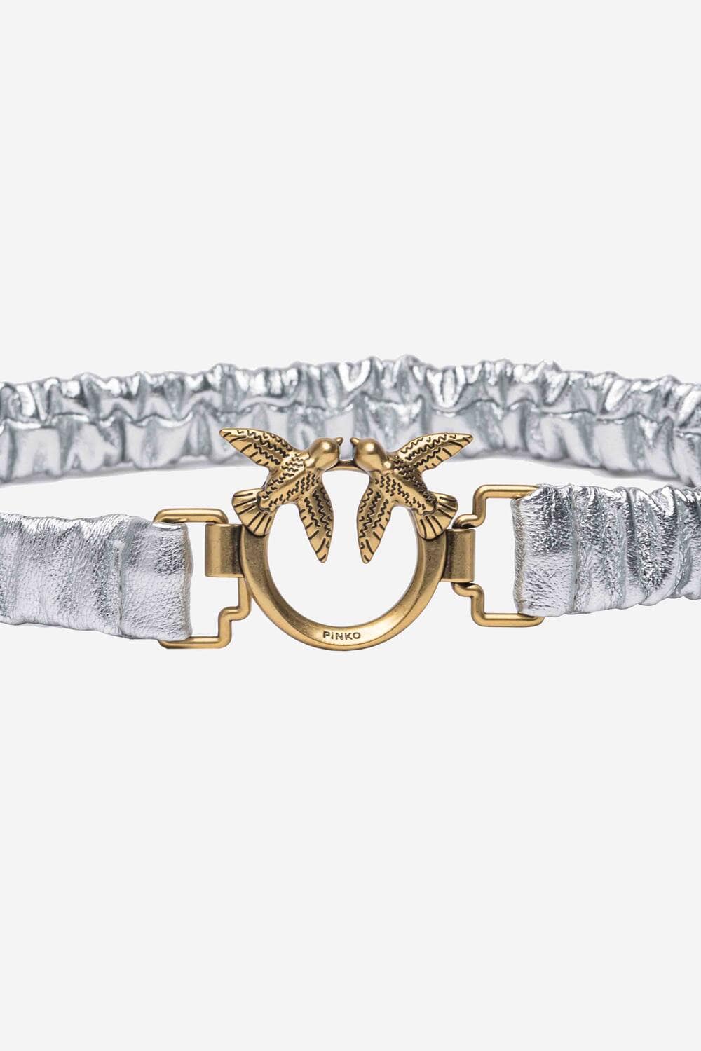 Pinko Ondina Thin Metallic Belt With Buckles Silver 102782 A1K5 ZZFQ