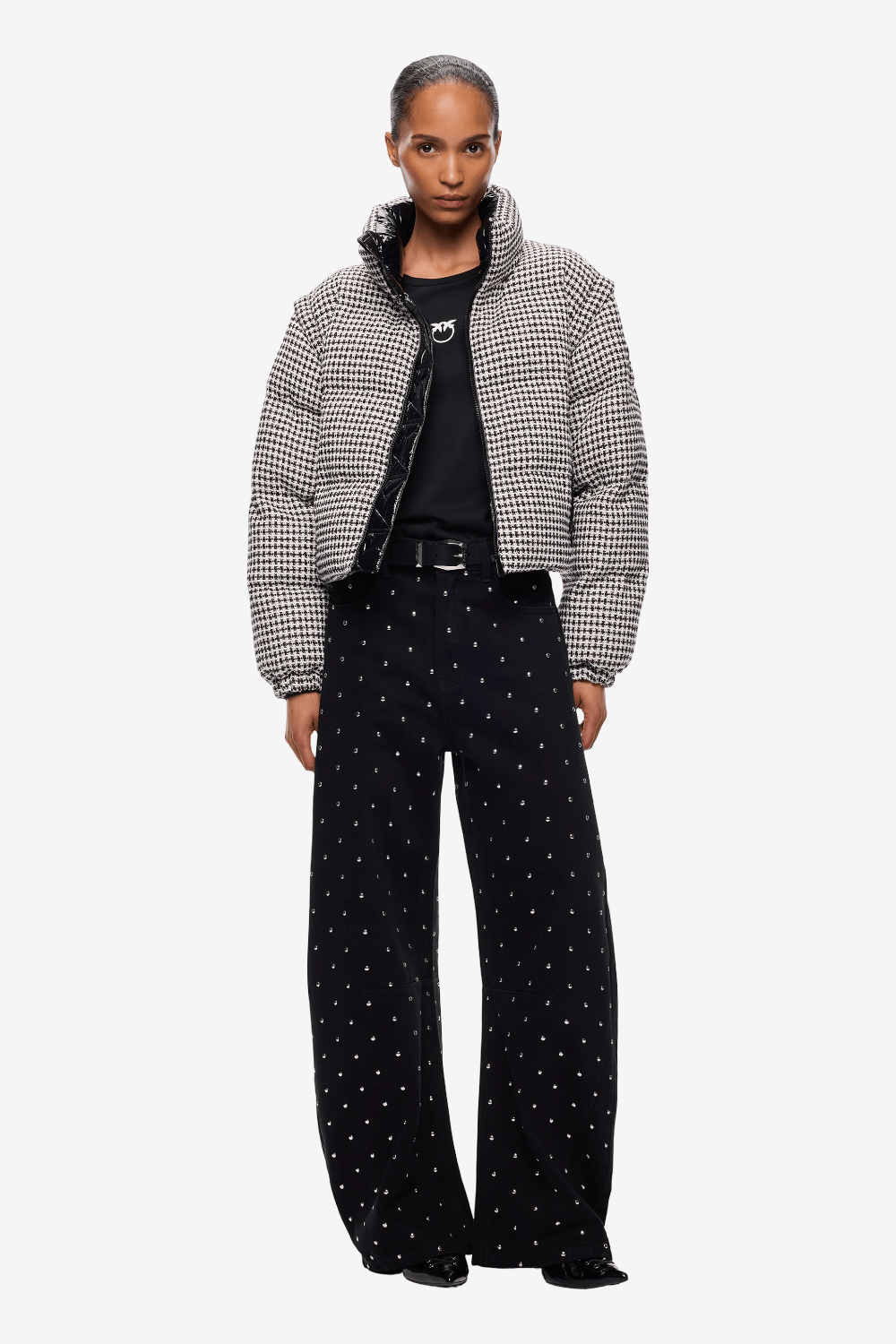 Pinko Daboecia Tweed Puffer Μπουφάν Άσπρο/Μαύρο 107185 A3G5 ZZ2