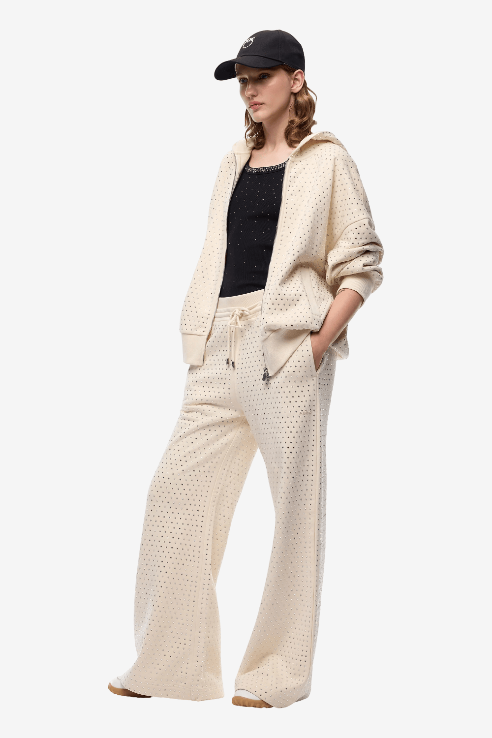 Pinko Passeggiatina Sweatpants with Rhinestones Beige 107194 A3GT C21