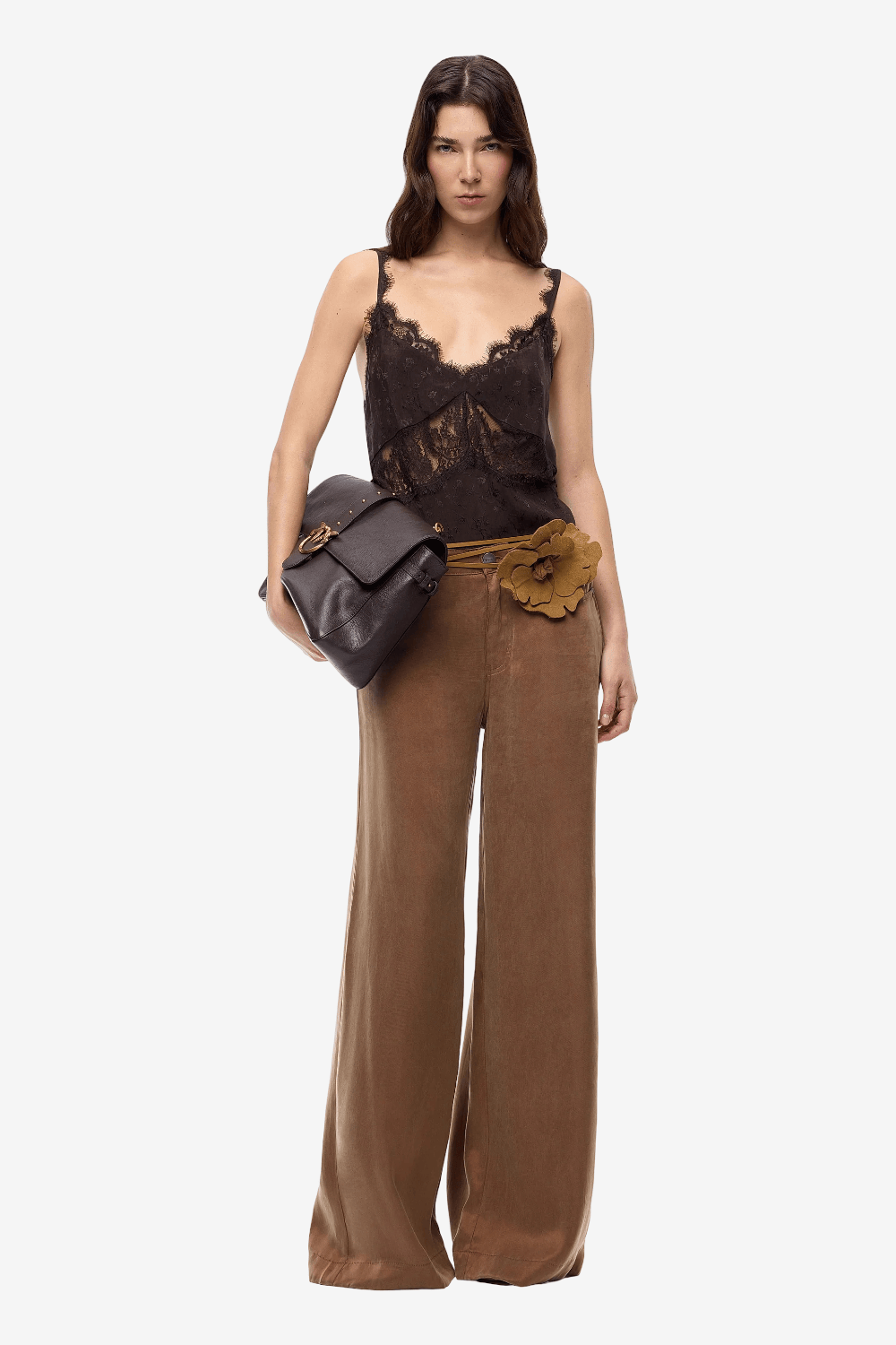 Pinko Porta Παντελόνι Palazzo με Βελούδινη Υφή Καφέ 107170 A3F8 M10