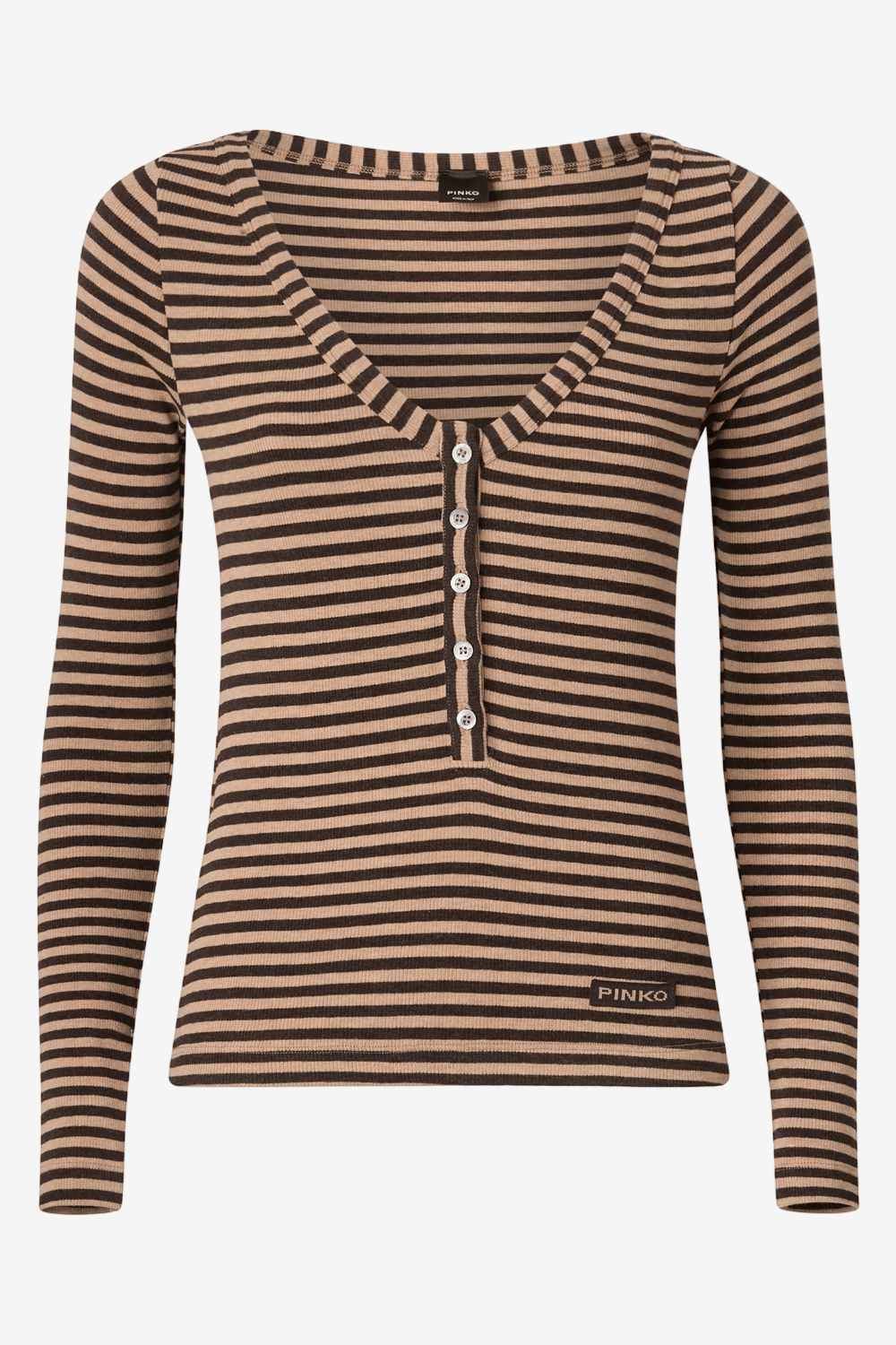 Pinko Sedum Striped Wool Blouse with Buttons Camel 107514 A3KC CM0