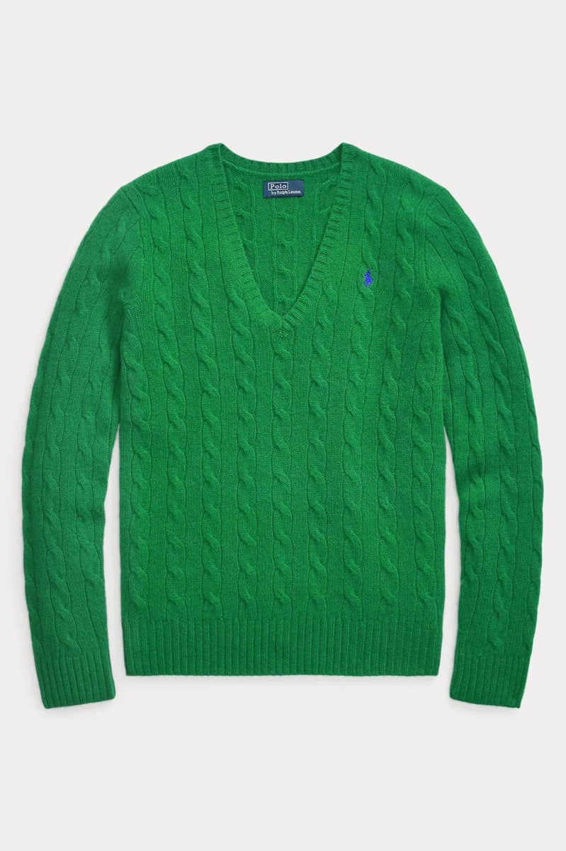Polo Ralph Lauren Cable Wool Cashmere V Neck Sweater Green 21191042201 beautycollection.gr