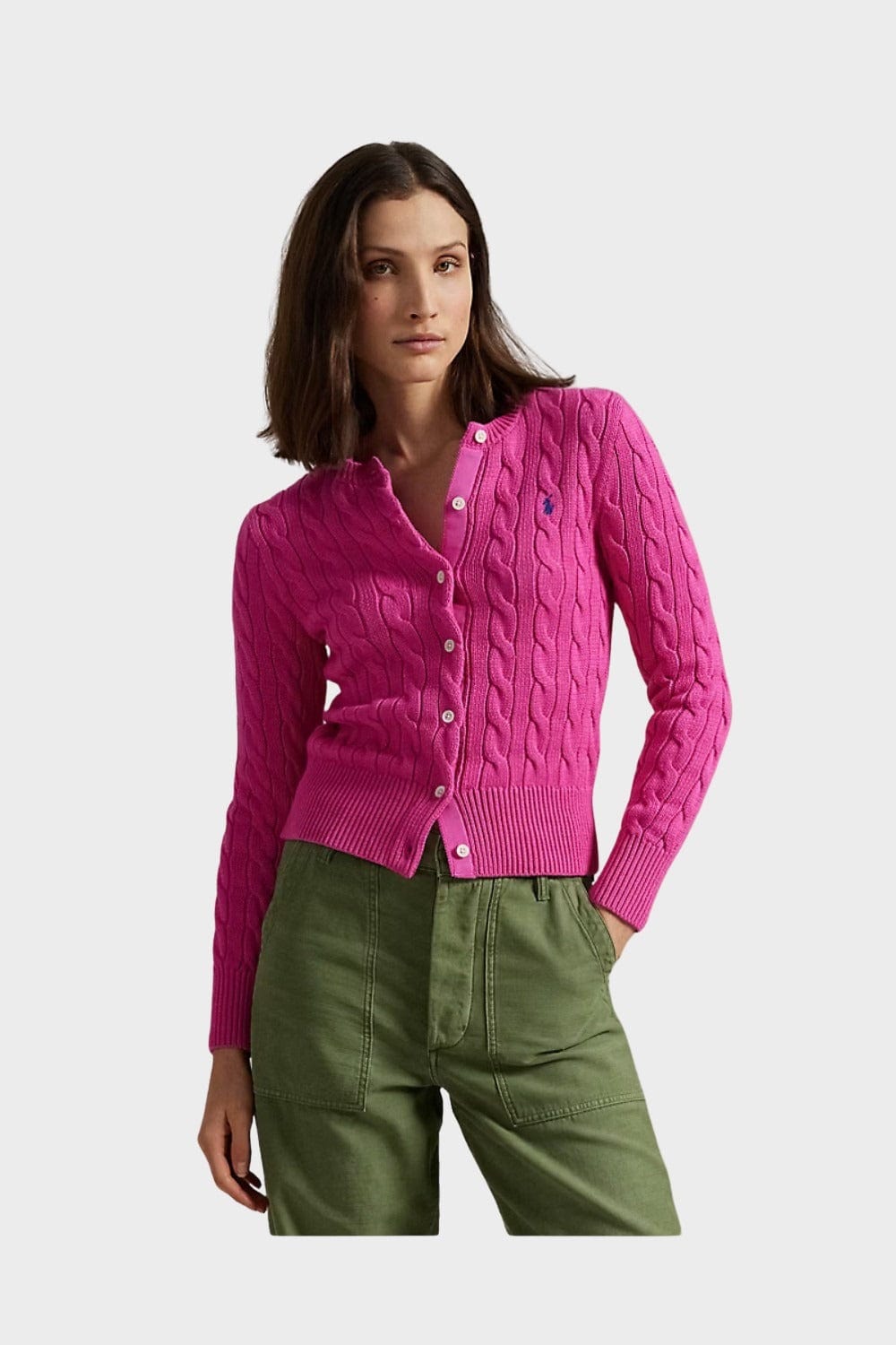 Polo Ralph Lauren Cable-Knit Cotton Ζακέτα Φούξια 211891643019