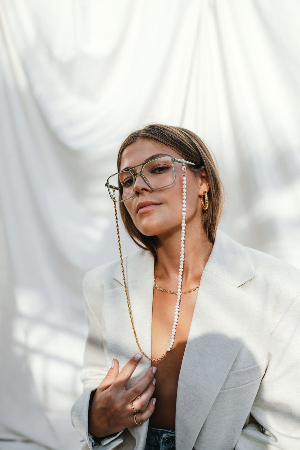 Coco Bonito Metal Glasses Chain with Pearls Two Faced Chain SCAW-06