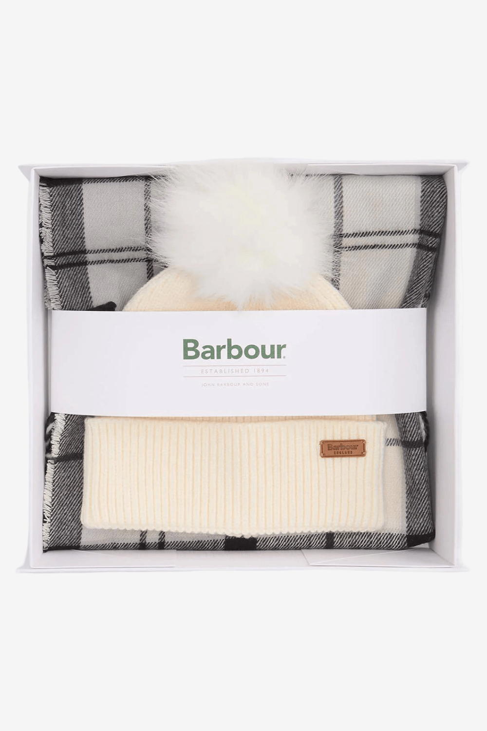 Barbour Saltburn Beanie & Tartan Scarf Gift Set Εκρού LGS0054GY311