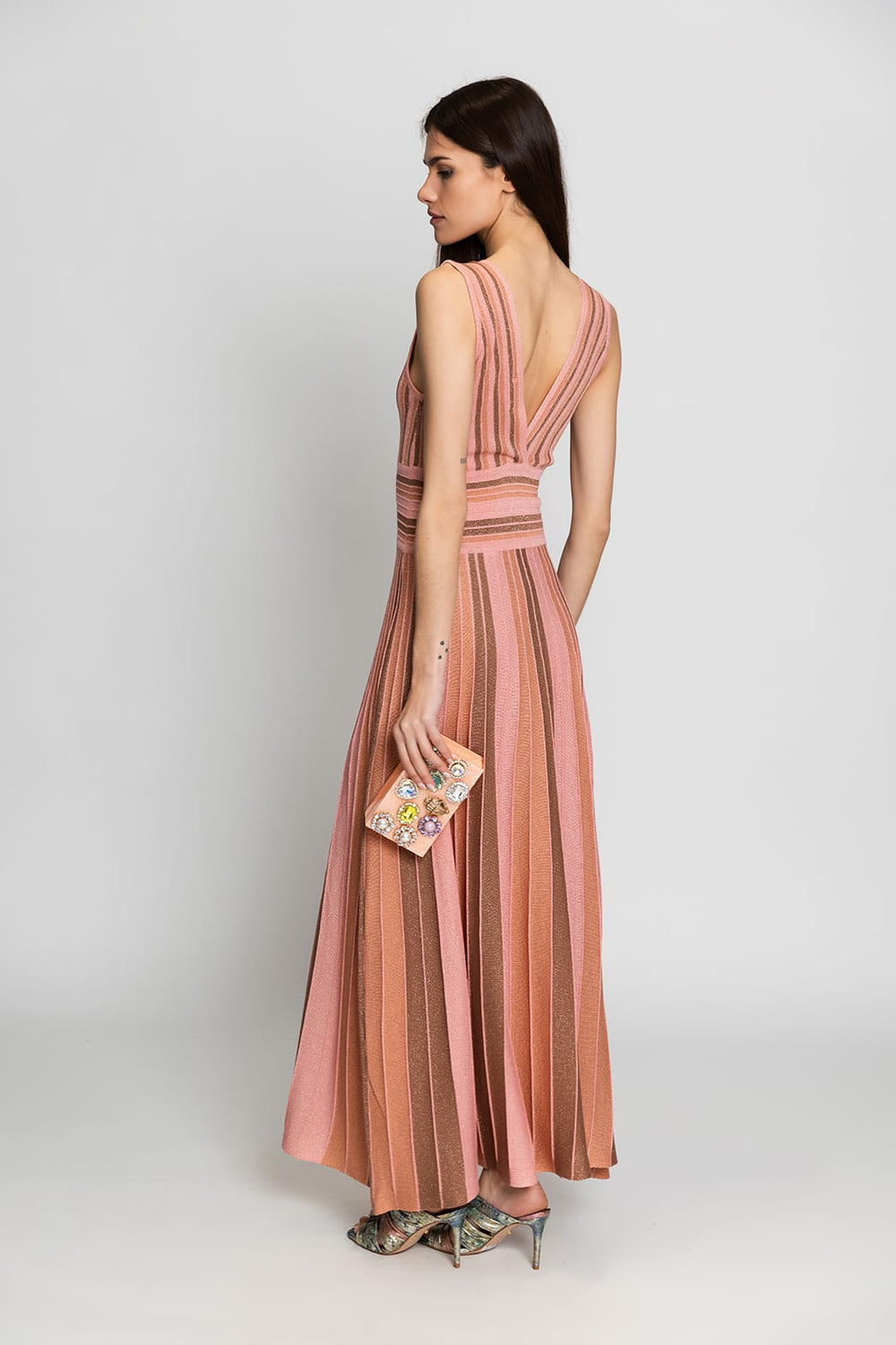 Aggel Maxi Πλεκτό Φόρεμα Mocca/Peach SS63112K