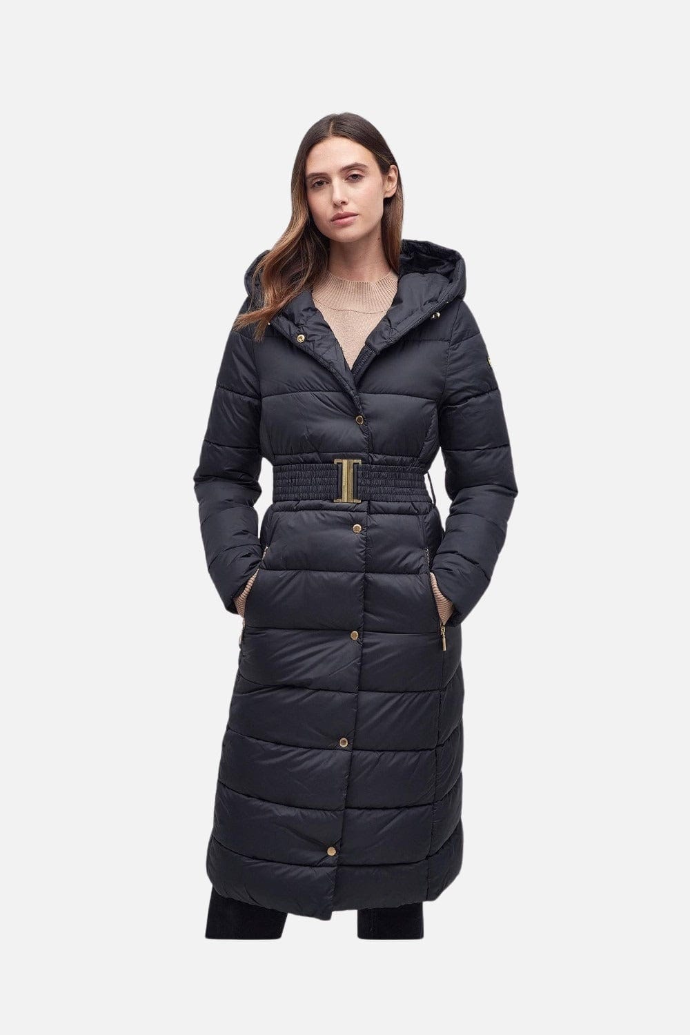 Barbour International Track Line Quilted Long Jacket Black LQU1492BK11 beautycollection.gr