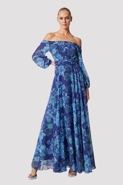 Desiree Maxi Φόρεμα Εμπριμέ Μπλε 08.39045