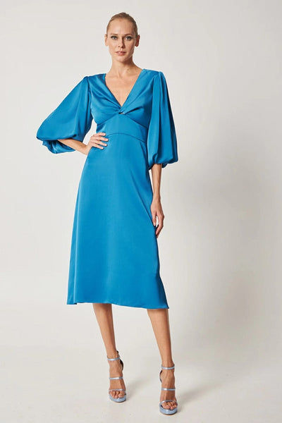 Desiree Φόρεμα Σατινέ με Μανίκι Puff Μπλε 08.39047