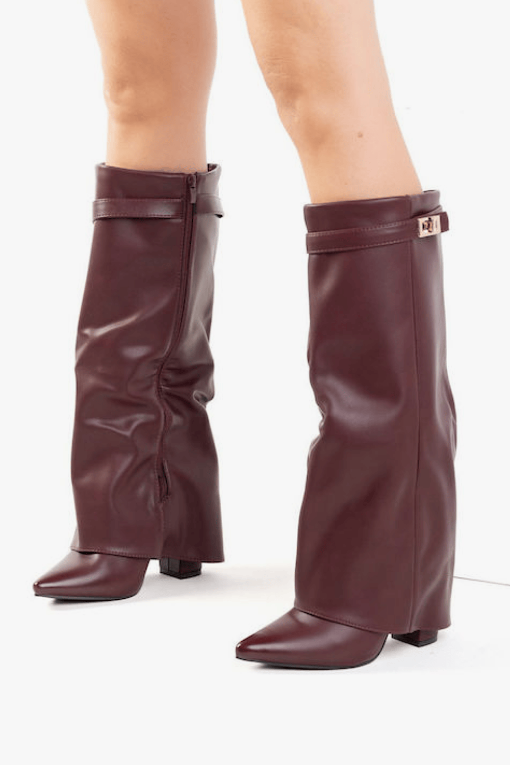 Findlay Μπότες Ψηλές Slouchy με Τετράγωνο Τακούνι Bordeaux Y2313