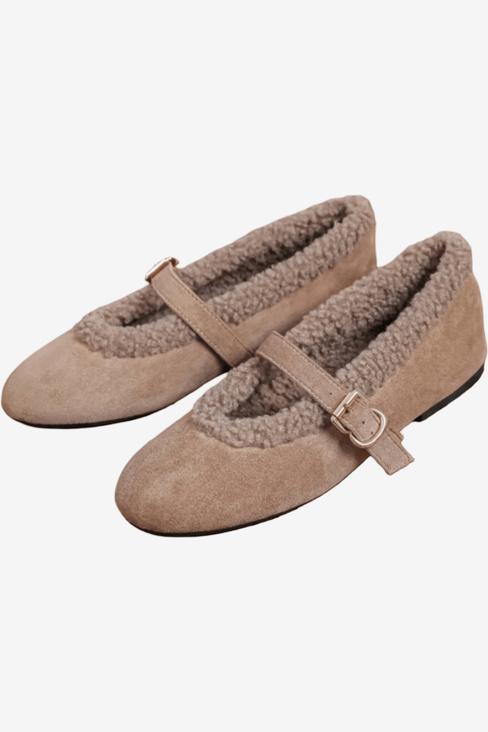 Findlay Suede Ballet Flats with Faux Fur Lining Beige X5-575