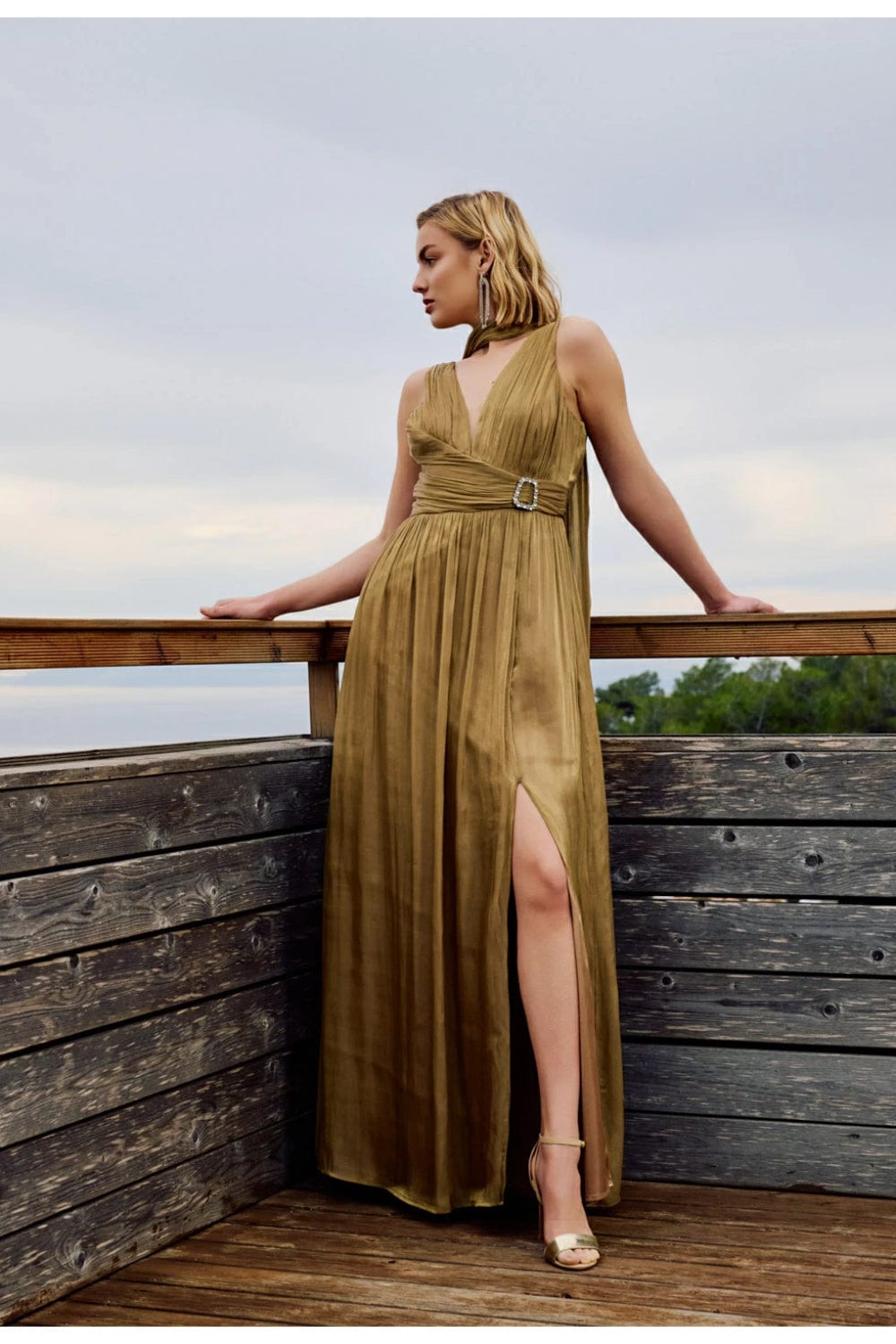 desiree maxi dress Desiree Long Dress with Ruching Green 08.42031 – beautycollection.gr