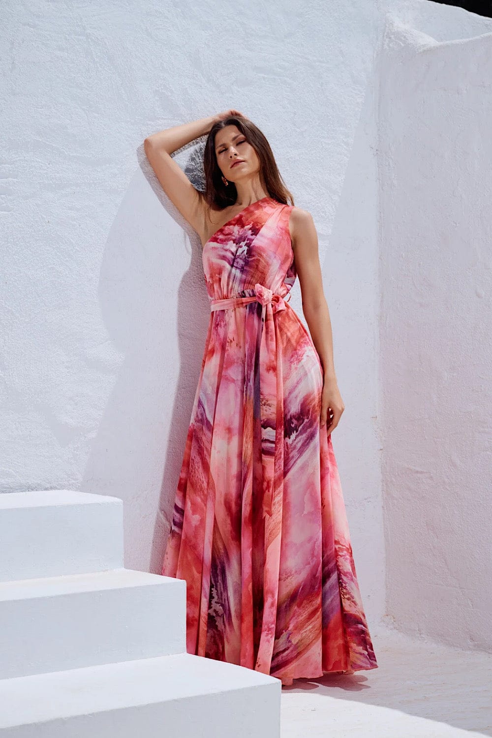 Desiree Maxi Dress with One Shoulder Floral 08.42123 – beautycollection.gr