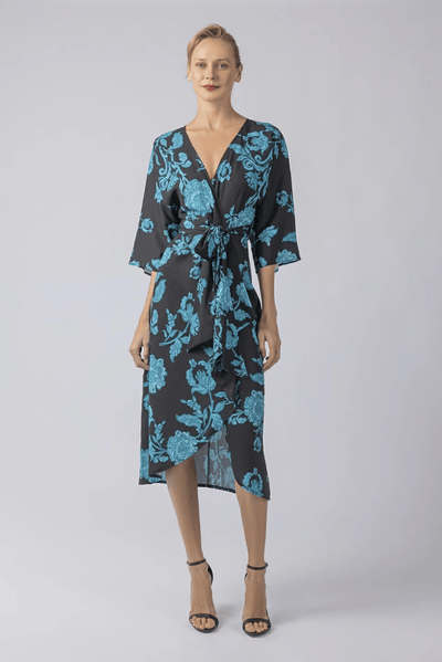 Desiree Εμπριμέ Φόρεμα με Ζώνη Μπλε/Μαύρο 08.39070