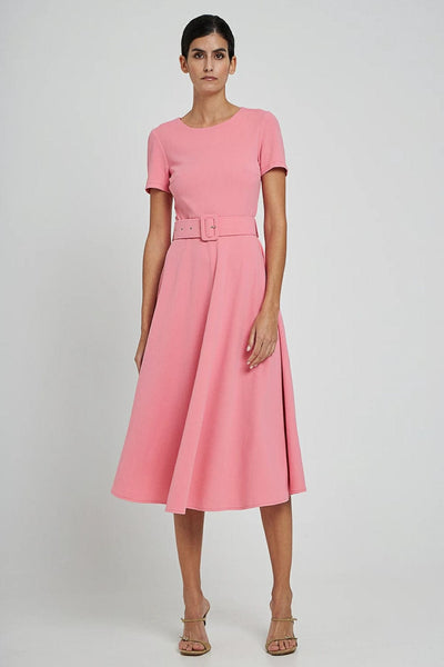 Desiree Κοντομάνικο Φόρεμα με Ζώνη Ροζ 08.40012