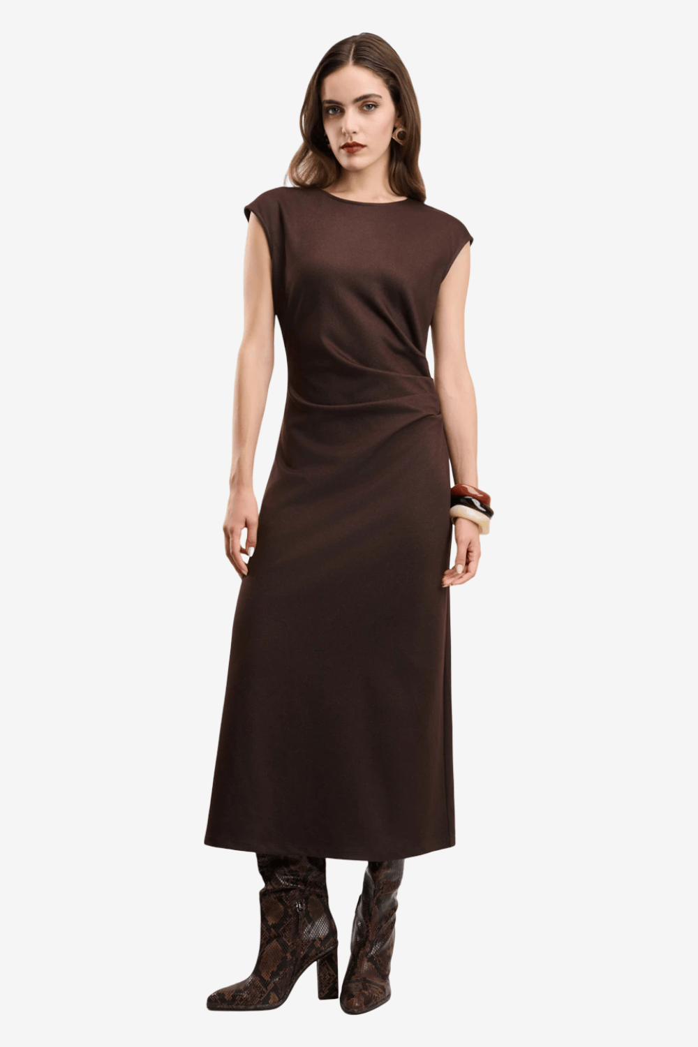 Desiree Long Ruched Dress Brown 08.45040