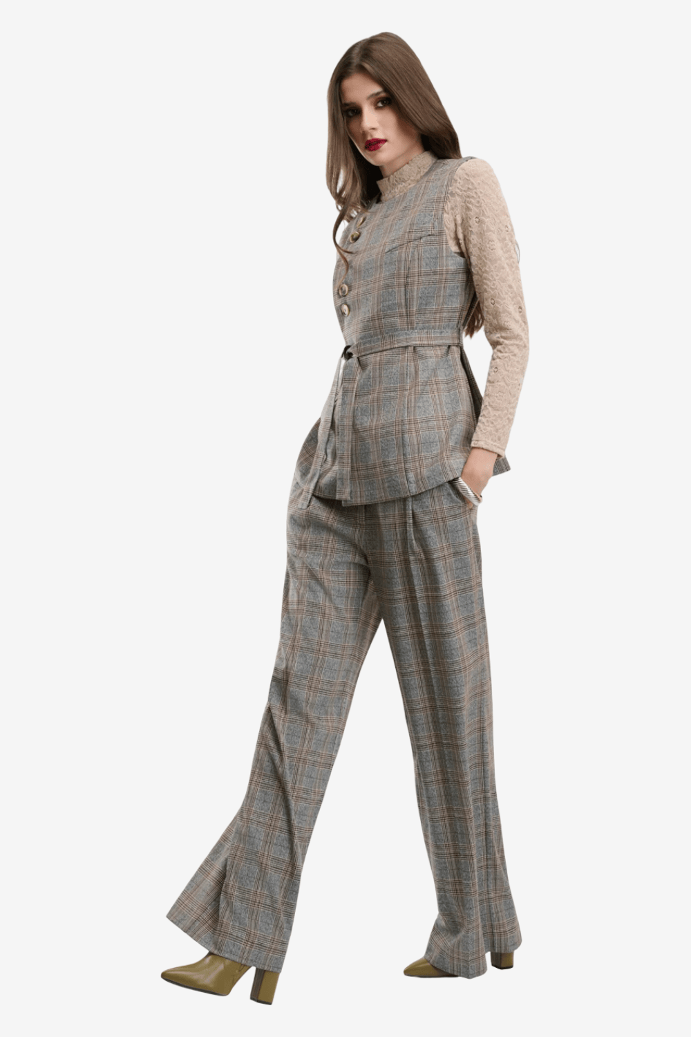 Desiree Plaid Suit Vest-Trousers Grey 10.45003