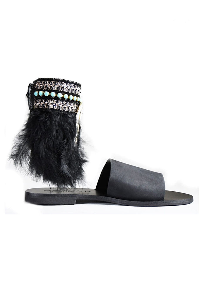 Elina Linardaki Athena Black Leather Sandals - Main Image