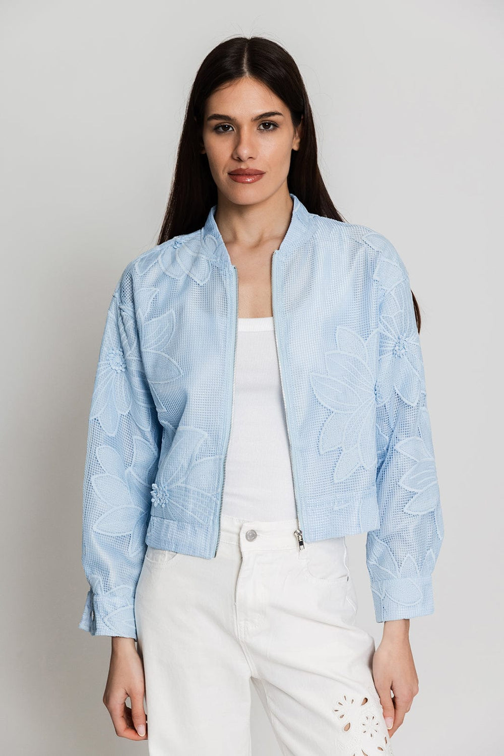 Elli White Μπουφάν με Floral Δαντέλα Γαλάζιο 60288JV
