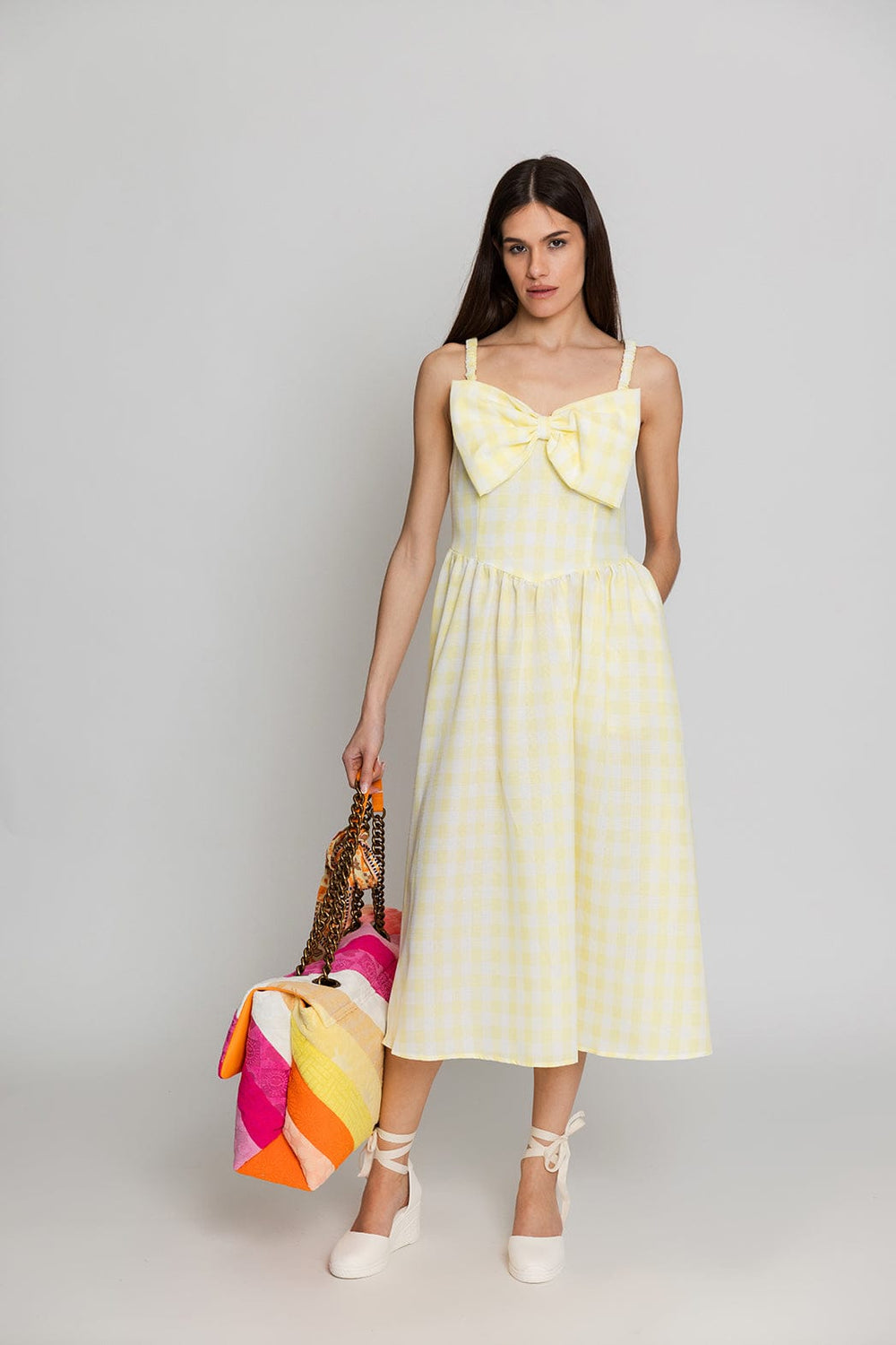 Elli White Midi Καρό Φόρεμα Κίτρινο 60391JR
