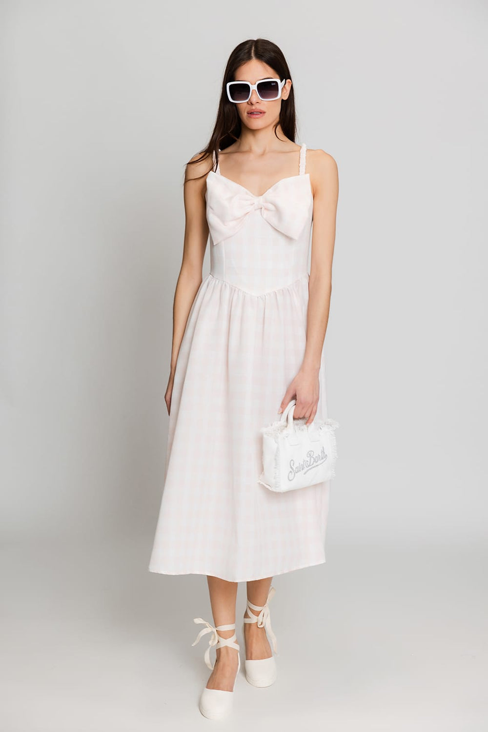 Elli White Midi Καρό Φόρεμα Ροζ 60391JR