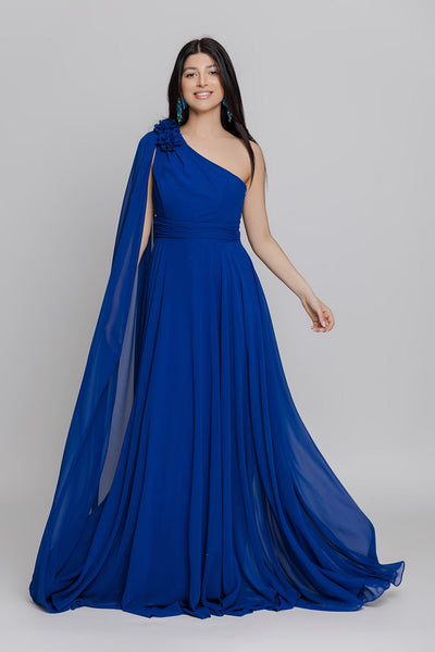 Emely Βραδινό Φόρεμα με Ένα Ώμο Μπλε A7401A24148500