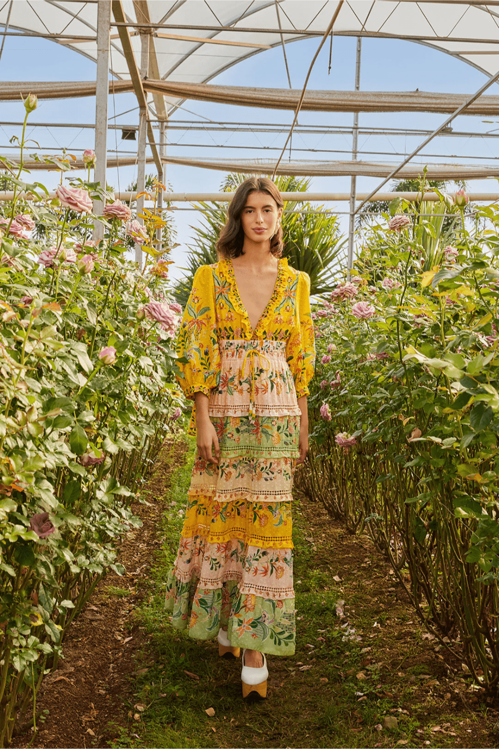 chinese dress ladies Farm Rio Printed Lenzing Ecovero Viscose Midi Dress