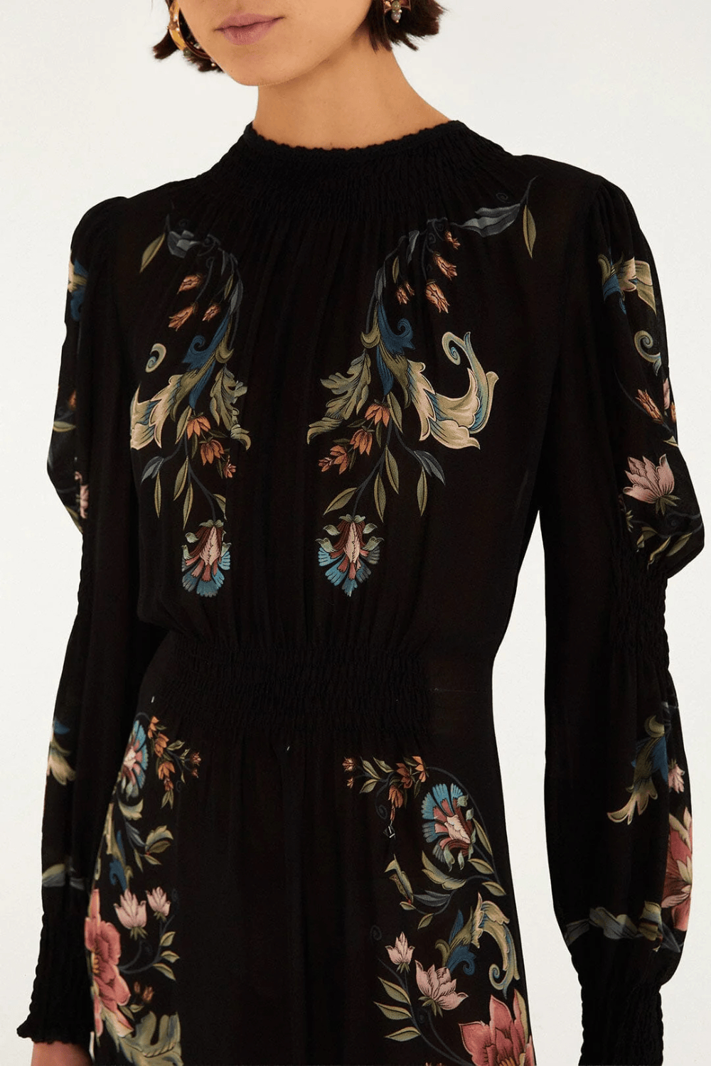 Farm Rio Natalia Lace Long Sleeve Mini Φόρεμα Μαύρο 369060