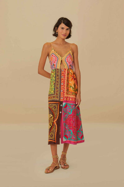 Farm Rio Mixed Scarves Lenzing™ Ecovero™ Viscose Midi Φόρεμα Multi Color 318261