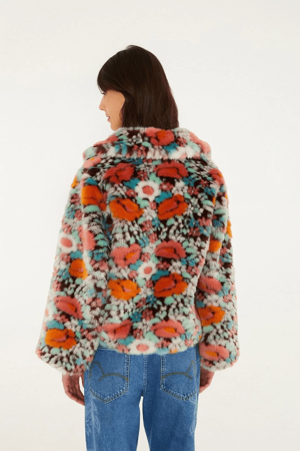 Farm Rio Floral Faux Fur Crop Jacket Multicolor 361348