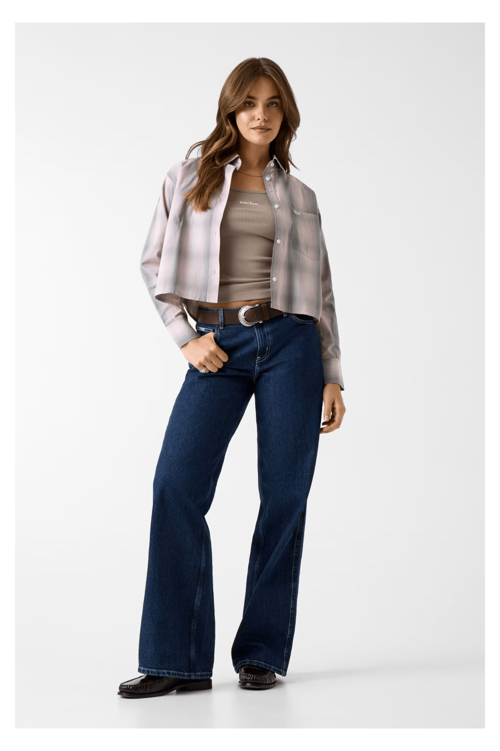 Guess Jeans Crop Long-sleeved Shirt Grey/Pink W6RH64WH7Q1-L40I