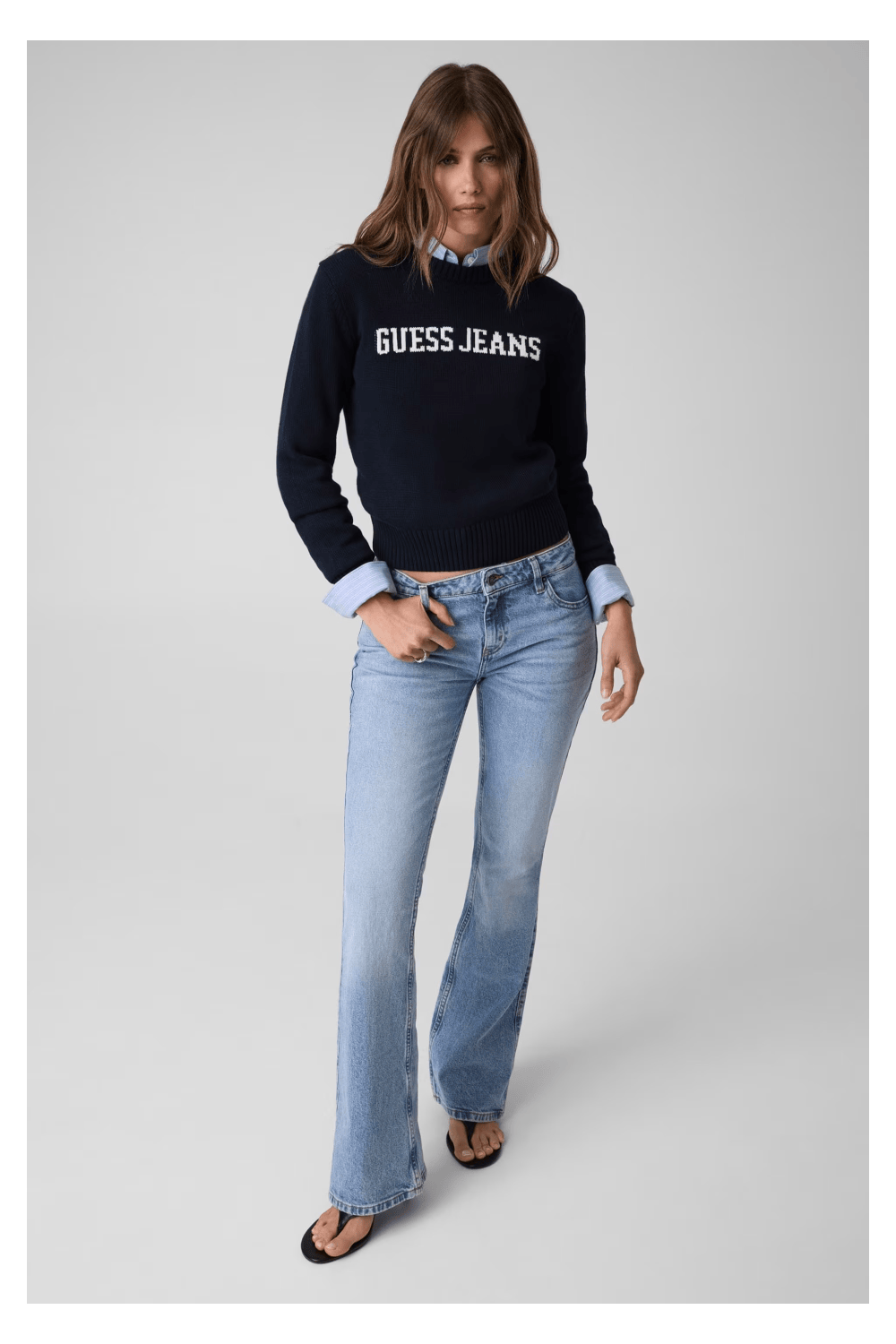 Guess Jeans Πλεκτή Μπλούζα με Λογότυπο Μαύρη W4BR10Z3HM1-A71W