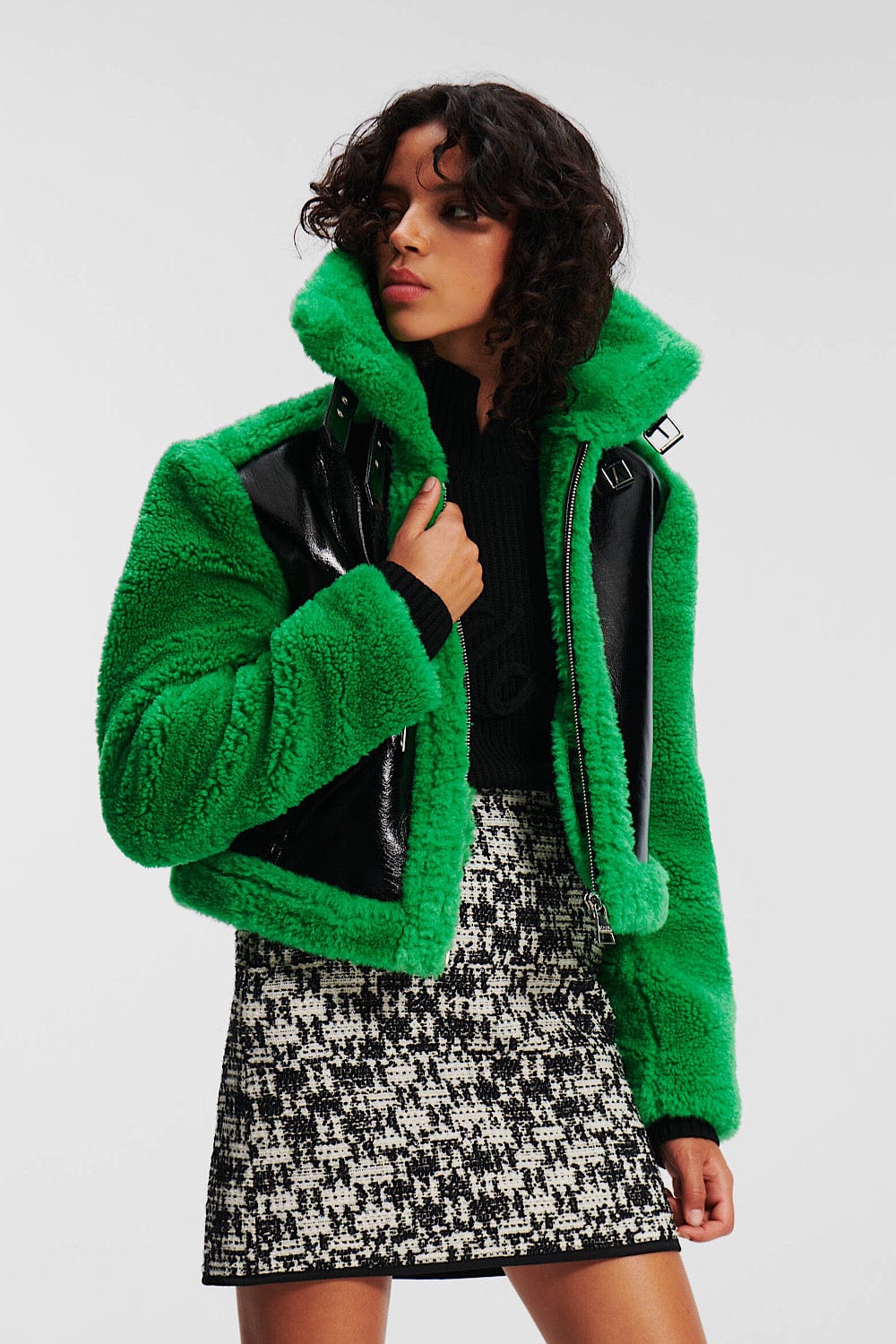 Karl Lagerfeld Faux-Shearling Aviator Jacket 236W1509 473