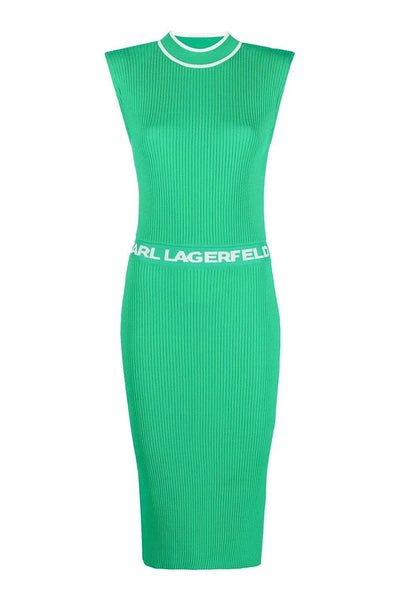 Karl Lagerfeld Intarsia-Logo Midi Φόρεμα Πράσινο 235W1310