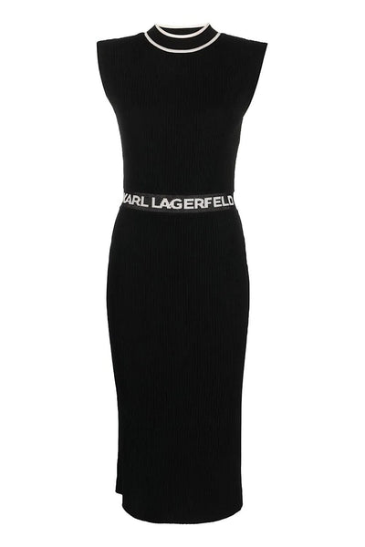 Karl Lagerfeld Intarsia-Logo Midi Φόρεμα Μαύρο 235W1310